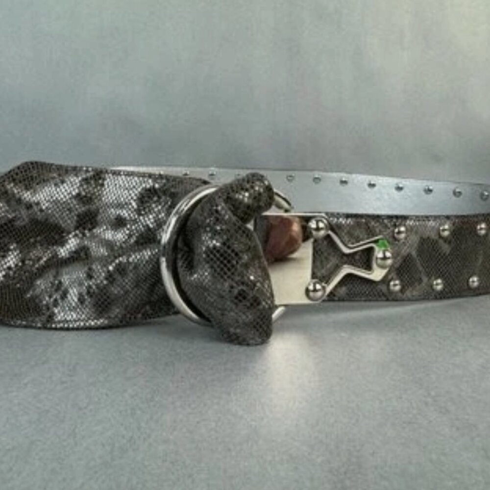 Per Se Faux Snake Skin Silver Gray Leather Belt Ladies Size XL